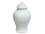 White Monochrome Round Relief Floral Motif Ceramic General Temple Jar GB681S