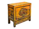 Distressed Yellowish Floral Graphic Mid Size Credenza Sideboard Cabinet GB682S