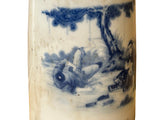 Chinese Distressed White Porcelain Blue Men Tiger Graphic Holder Vase GB689S
