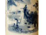 Chinese Distressed White Porcelain Blue Mountain Houses Graphic Holder Vase GB690S