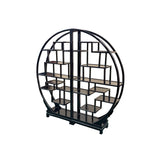 Black Lacquer Moon Gate Round Shelves Wood Display Curio Cabinet Room Divider GB697S