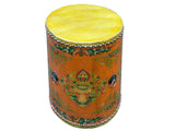 Distressed Light Orange Tibetan Style Jewel Symbol Round Drum Table GB700S