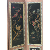 Vintage Black Fabric Flower Birds Table Top Folding Screen Art GB705S