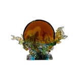 Crystal Glass Wild Horses Galloping Orange Sun Moon Back Sculpture Figure GB711S