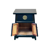 Oriental Black Lacquer Moon Face Hardware Small End Table Nightstand GB715S