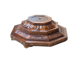 4.5" Vintage Octagonal Wood Carved Steps Lotus Motif Display Base Stand GB724S