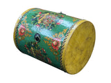 Teal Turquoise Green Tibetan Drum Style Lotus Jewel Graphic Table Stool GB725S