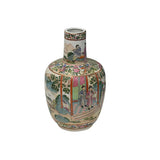 Vintage chinese Famille Rose Palette Narrative Scene Porcelain Art Vase GB744S