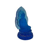 Blue Crystal Glass Sitting Buddha Lotus Base Mandorla Halo Back Statue GB746S