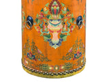 Distressed Light Orange Tibetan Style Jewel Symbol Round Drum Table GB770S