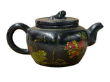 Oriental Zisha Clay Black Glaze Foo Dogs Lions Graphic Display Art Teapot GB779S