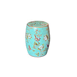 Turquoise Blue Porcelain Flower Birds Round Barrel Stool Table GB793S