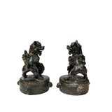 Pair Vintage Rustic Metal Fengshui Foo Dog Lion Drum Base Art Figures GB799S