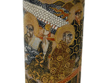 4.75"Asian Satsuma Style Cylindrical Figures Painted Porcelain Art Vase GB813S