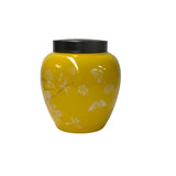 Bright Yellow White Floral Peonies Butterflies Bulbous Porcelain Metal Lid Jar GB816S