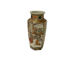 6" Asian Satsuma Style Hexagonal Figures Painted Porcelain Art Vase GB825S