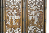 Vintage Finish Openwork Figural 4 Panels Wood Floor Screen Room Divider GB833S