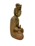 9" Chinese Meditation Cross Legs Bottle Sitting Bodhisattva Wood Statue GB843S