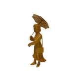 Light Tan Wood Crafted Lady Holding Umbrella Art Figure GB845S