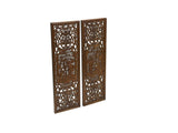 Pair Vintage Oriental Brown Figural Motif Rectangular Wood Panels GB861S