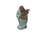 Joyful Laughing Buddha Light Celadon Robe Ceramic Coin Bat Ru Yi Figure GB873S