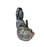 19" Rustic Iron Cross Leg Bodhisattva Guanyin Avalokiteshvara Blessing Mudra Statue GB903S