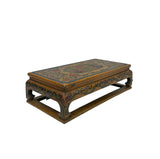 Chinese Distressed Yellow Lacquer Phoenix Graphic Rectangular Wood Stand Display GB906S