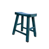 Distressed Teal Blue Rectangle Backless Slim Stool Bench Side Table JK327S