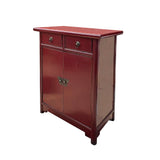 Chinese Distressed Brick Red Tall Slim Side End Table Nightstand cs7617S