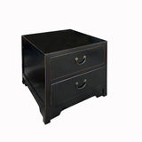 Oriental Black Lacquer 2 Drawers End Table Nightstand Cabinet cs7595S