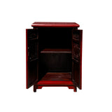 Chinese Distressed Brick Red Carving Graphic Tall Side End Table Nightstand cs7611S