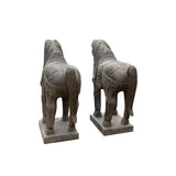 Pair Tong Style Chinese Handcrafted Stone Carving Warrior Horse Statues cs7657S