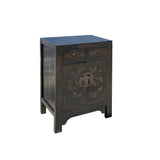Chinese Distressed Black Copper Butterflies Graphic End Table Nightstand cs7607S