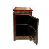 Red Teal Green Tibetan Style Floral Elephant End Table Nightstand cs7616S