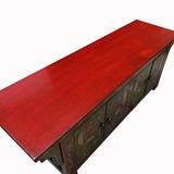Chinese Tibetan Brick Red Jaguars Graphic Low TV Console Table cs7590S