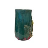 Chinese Turquoise Teal Glaze Dimensional Flower Holder Pot Vase ws3051S