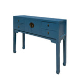 47" Chinese Pastel Venice Blue 4 Drawers Slim Narrow Foyer Side Table cs7596BS