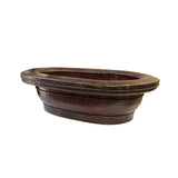 Chinese Vintage Distressed Brown Flower Oval Shape Wood Bucket ws3125S