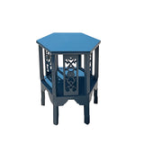 Asian Blue Lacquer Hexagonal Floral Relief Carving Side Table Stand cs7605S