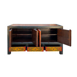Chinese Vintage Black Orange Flower Birds Graphic TV Console Cabinet cs7631S