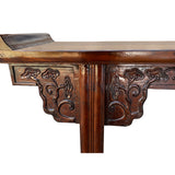 Chinese Brown Elm Wood Point Edge Relief Carving Altar Table cs7655S