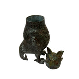 Vintage Look Chinese Green Black Ancient Owl Shape Holder Display ws3007S
