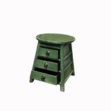 Chinese Distressed Light Green Round Top Drawers Wood Stool Table ws3053S