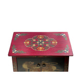 Tibetan Oriental Black Red Double Tigers End Table Nightstand cs7598S