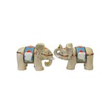 Pair Chinese Ceramic Clay Beige RuYi Ingot Decor Elephant Figures ws3074S