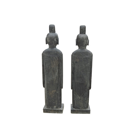 Pair Chinese Black Gray Stone Standing Zen Harmony Decor Statues cs7647S