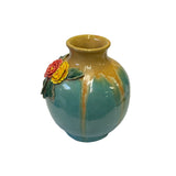 Chinese Turquoise Tan Glaze Dimensional Flower Holder Pot Vase ws3081S