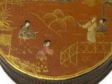 Vintage Handmade Round Brown Golden Scenery Artistic Wood Box GB773S