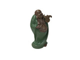 Joyful Laughing Buddha Gloss Dark Jade Green Robe Ceramic Coin Bat Ru Yi Figure GB874S