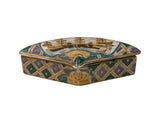 Vintage Western Sailing Ship Graphic Fan Shape Porcelain Trinket Box GB879S